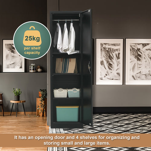 Single Door Metal Locker Cabinet - Black without Legs