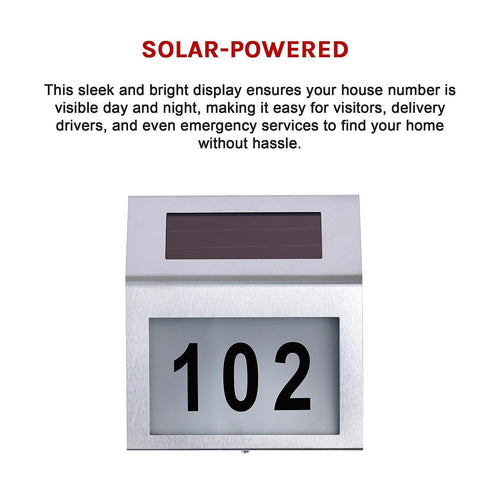 Solar Powered House Number LED Light Stainless Steel Address Signs Plaques