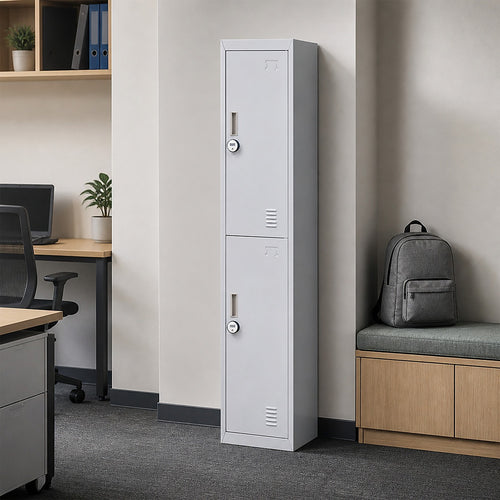 2-Door Metal Locker Cabinet in Grey – 4-Digit Combination Lock