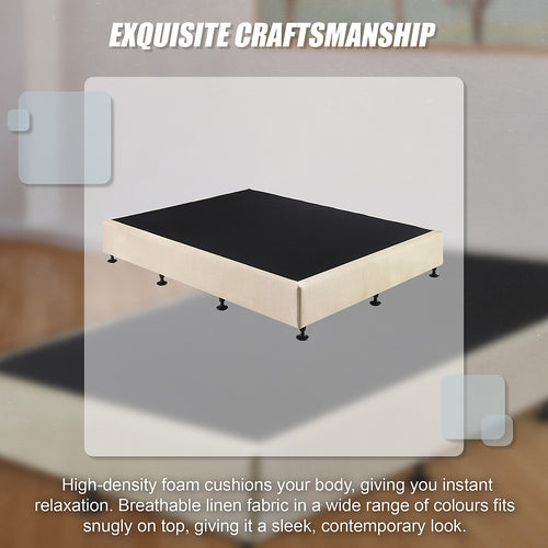 Queen Slatted Ensemble Bed Base - Platinum Natural Sand Linen Breathable Cover