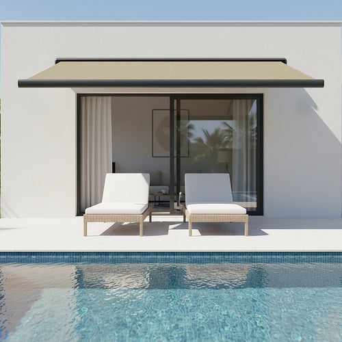 Heavy Duty Full Cassette Retractable Awning: Motorised 4x3m Beige Sunshade
