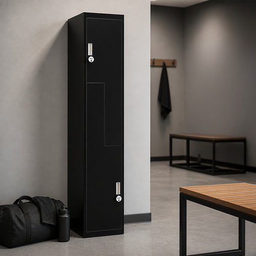 Metal Storage Locker with L-Shaped Doors – Black, 4-Digit Combination Lock