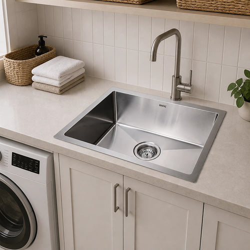 510x450mm Handmade 1.5mm Stainless Steel Sink – Undermount/Topmount with Waste & Stainless Steel with brushed finish Look