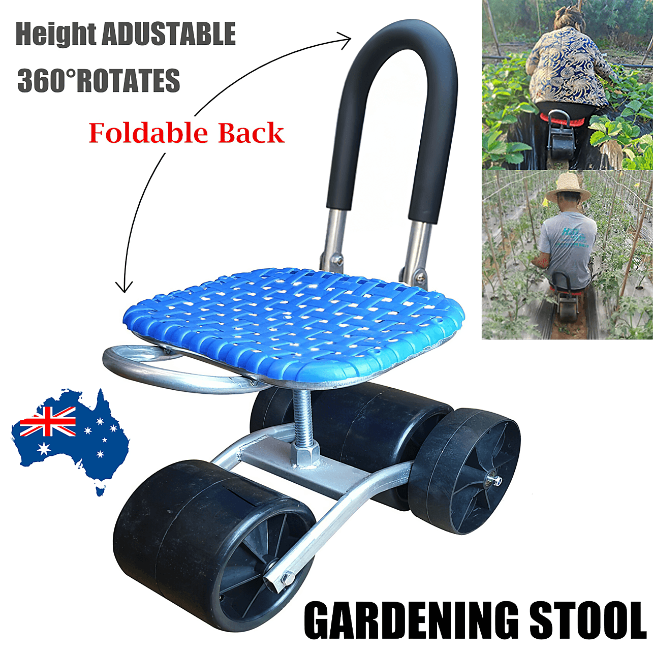 Gardening Seat Portable Height Adjustable Folding Stool Kneeling Pad Green Outdoor Leisure Outdoor