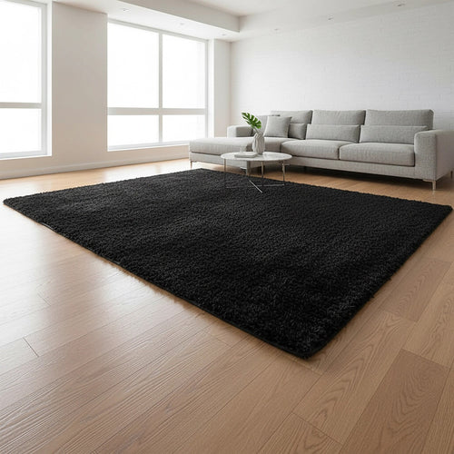 230x200cm Large Shaggy Floor Rug Area Carpet – Black Soft Mat for Bedroom or Living Room Comfort