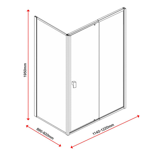 Adjustable Semi Frameless Shower Screen Front: (114~122)x195cm with Gold Hardware and Side: (89~92)x195cm