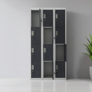 12-Door Locker – Grey with Charcoal Door Standard Lock with 2 Keys | Secure Storage for Office, Gym, School
