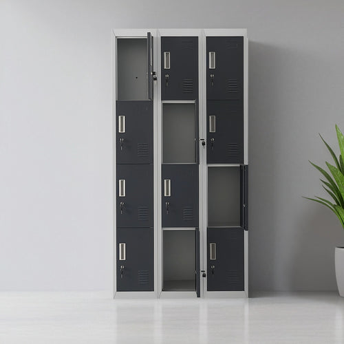 12-Door Locker – Grey with Charcoal Door with Standard Lock with 2 Keys | Secure Storage for Office, Gym or School Use