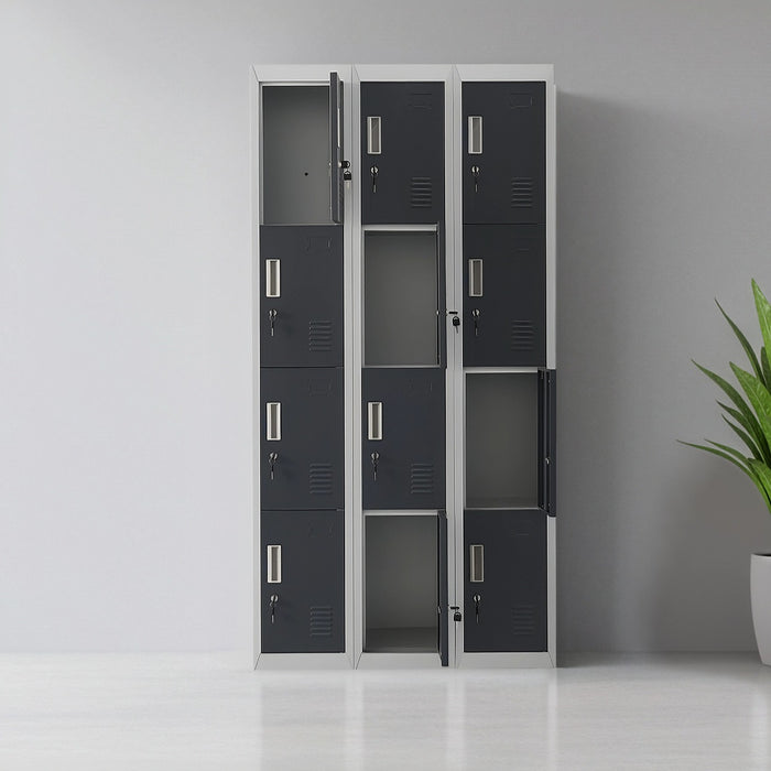 12-Door Locker – Grey with Charcoal Door Standard Lock with 2 Keys | Secure Storage for Office, Gym, School