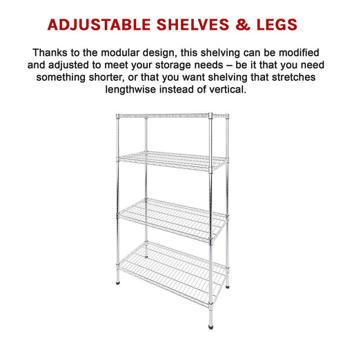 Modular Wire Storage Shelf 900 x 350 x 1800mm Steel Shelving - Carbon Chrome Plated
