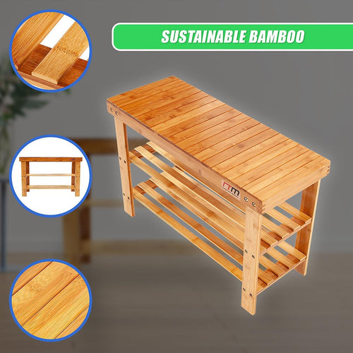 3 Tier Shoe Rack Bamboo Wooden Storage Shelf Stand Bench Cabinet Organiser