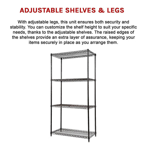 Modular Wire Storage Shelf 900 x 450 x 1800mm Steel Shelving - Baking Black Technology