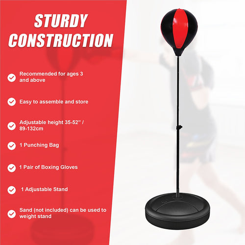 Kids Boxing Punching Bag Set with Training Gloves – Adjustable Fitness Stand for Children