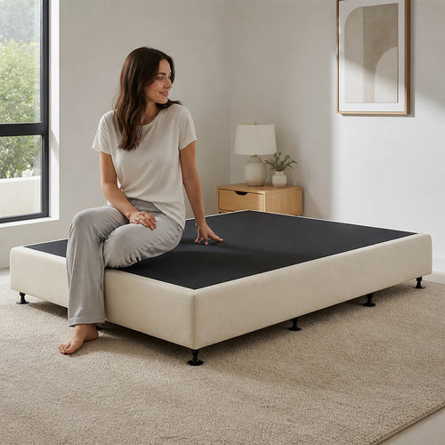 King Single Slatted Ensemble Bed Base - Sand Linen Breathable Cover
