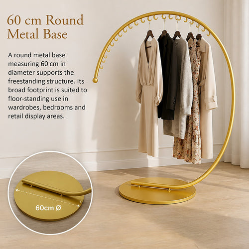 Commercial Clothes Rail – 160cm Curved Gold Metal Rack