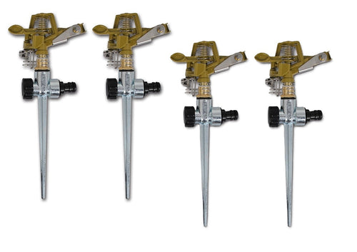 4 Pack Zinc Metal Impulse Sprinklers with Ground Spike for Garden Irrigation