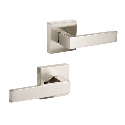 Door Handle Set Lever Passage Function Square Satin Nickel