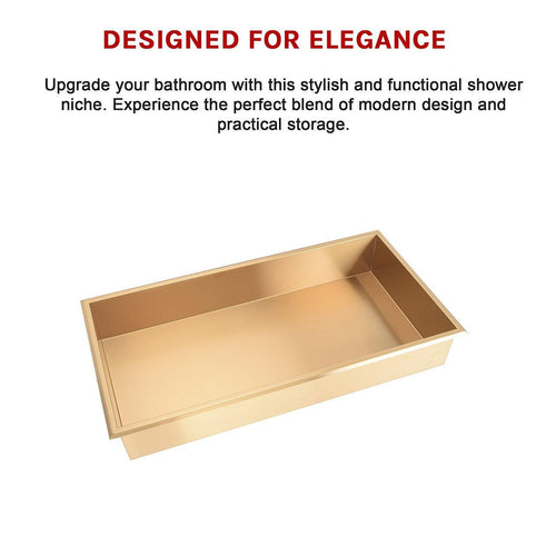 641 x 336 x 101mm Shower Niche Single Shelf Organizer No Tile Needed in Gold Finish