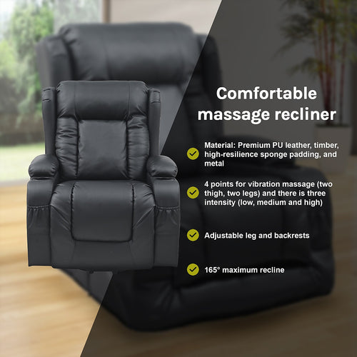 Electric Lift Recliner Chair – Heated Massage PU Leather Armchair with USB