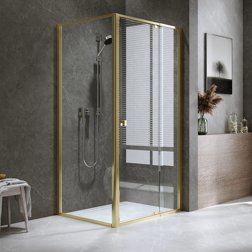 Adjustable Semi Frameless Shower Screen Front: (98~106)x195cm with Gold Hardware and Side: (89~92)x195cm