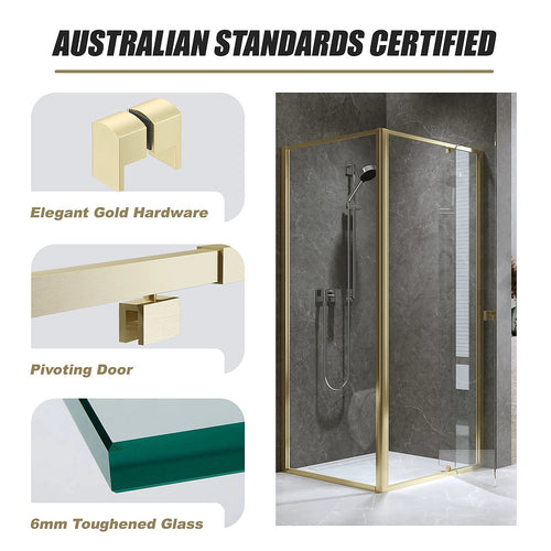 Adjustable Semi Frameless Shower Screen Front: (74~82)x195cm with Gold Hardware and Side: (89~92)x195cm