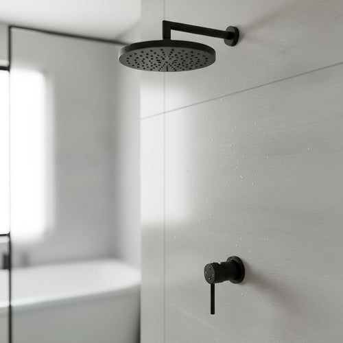 Single Round Shower Bath Mixer Tap Bathroom WATERMARK Approved - Black