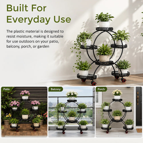 6 Pot Plant Stand with Wheels 4 Tier Plant Shelf