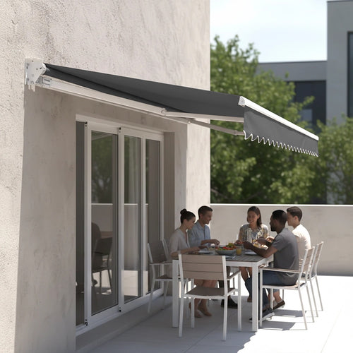Automatic Retractable Awning 5.0 x 3.0m - Grey Outdoor Wall Sunshade