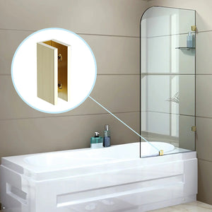 120cm Frameless Glass Bath Screen with Brass Brackets - Gold