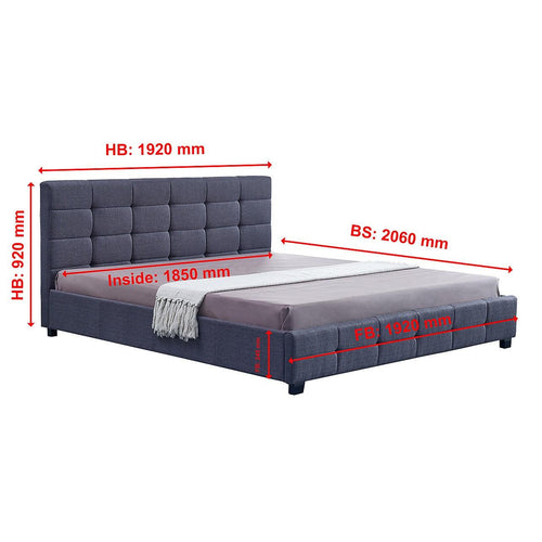 King Grey Linen Fabric Deluxe Bed Frame