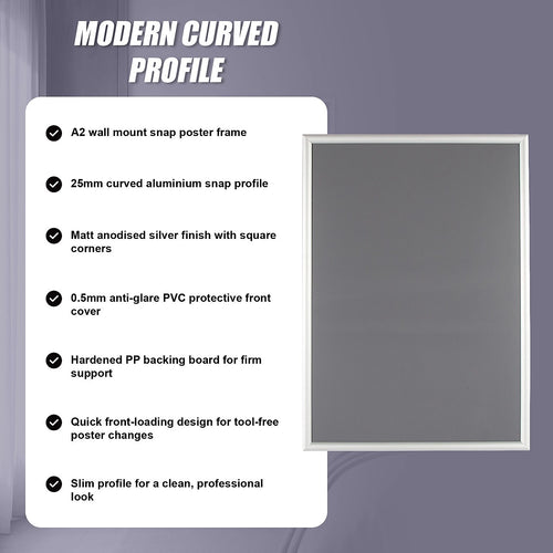 A2 2pc Premium Aluminium Snap Poster Frame Wall Mount Sign Holder Silver