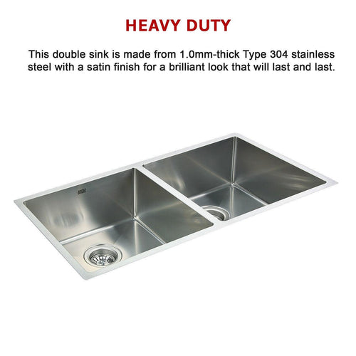 1.0mm Handmade Double Stainless Steel Sink with Waste - 865x440mm