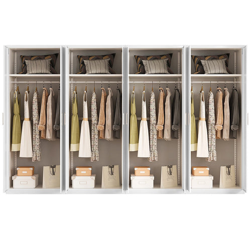320x200cm 8-Door White Steel Hanging Wardrobe with White Handle Storage Cabinet
