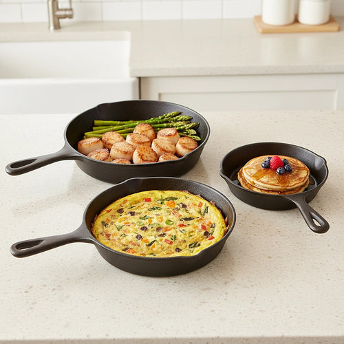 Pre Seasoned Cast Iron Skillet Fry Pan Set 3 Pcs Frying Pan Set