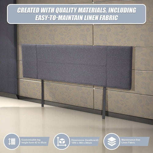 King Grey Linen Fabric Bed Headboard Bedhead