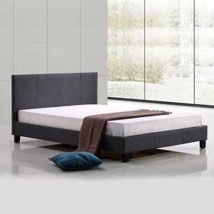 Double Bed Frame Grey Linen Fabric