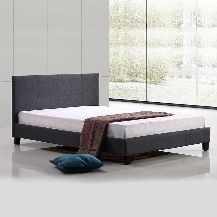 Double Bed Frame Grey Linen Fabric