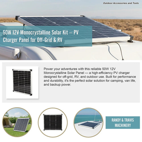 50W 12V Monocrystalline Solar Kit – Compact PV Charger Panel for Off-Grid & RV
