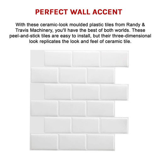Tiles 3D Peel and Stick Wall Tile – Self-Adhesive Subway White Design Pack of 10 Sheets