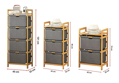 Bamboo Storage Shelf with Three-Set Rack Removable Laundry Bags & Organiser Shelves