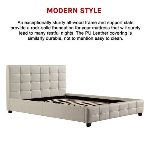 Queen White PU Leather Deluxe Bed Frame
