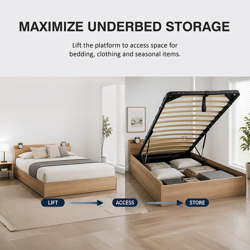 Gas Lift Bed Mechanism – Single Bed Frame with Wooden Slats