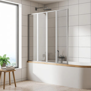 4 Fold Chrome Folding Bath Shower Screen Door Panel 1000 x 1400mm
