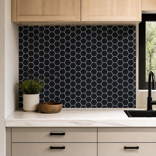 3D Peel-and-Stick Wall Tiles – Black Hexagonal Design, 10 Sheets