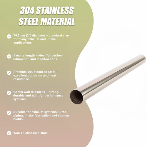 Universal 76mm Polished Stainless Steel Exhaust Intake Pipe Fitting