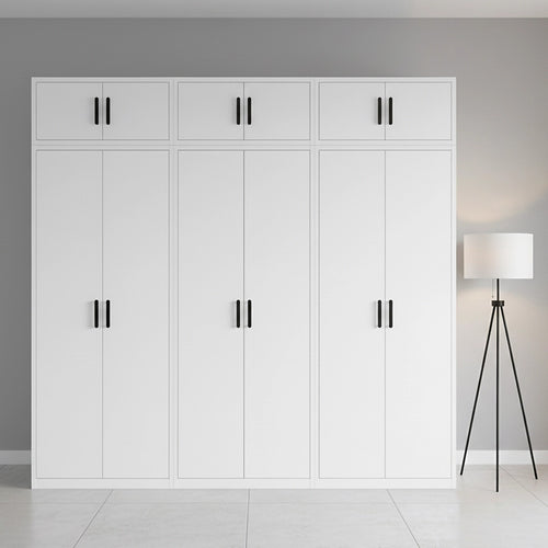 240x240cm 6-Door White Steel 1 Hanging and 2 Shelf Wardrobe with Black Handle Storage Cabinet