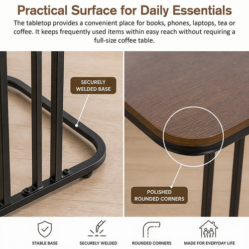 C-Shaped Side Table with Slate Top for Living Room & Bedroom
