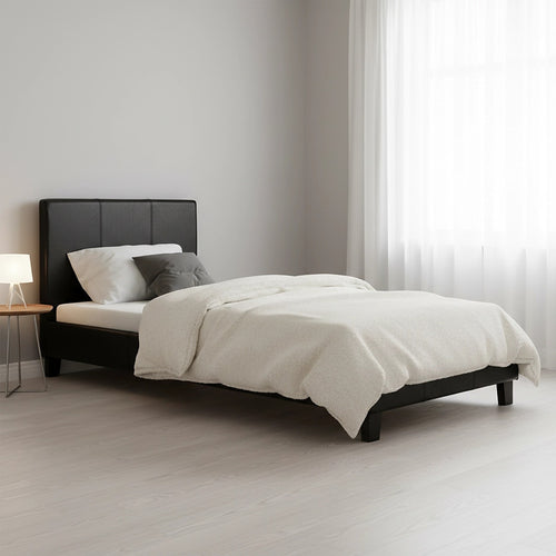 Single Size Bed Frame with Headboard – Black PU Leather