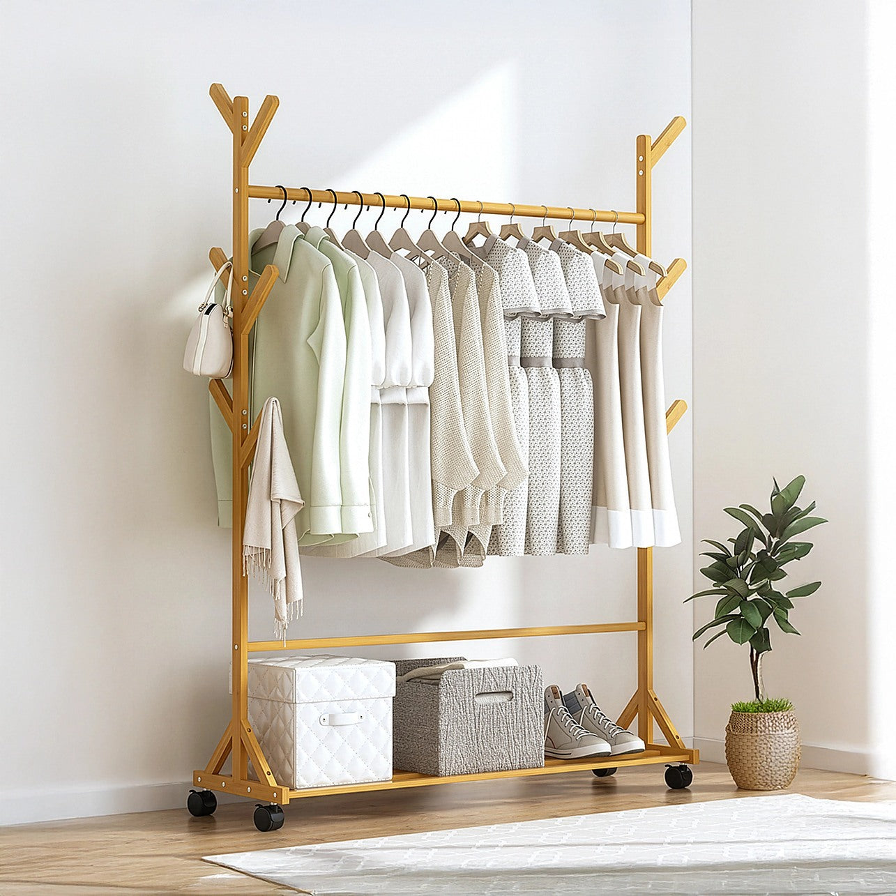 Wood Portable Clothes Rack Bamboo Garment Hanger – Australia