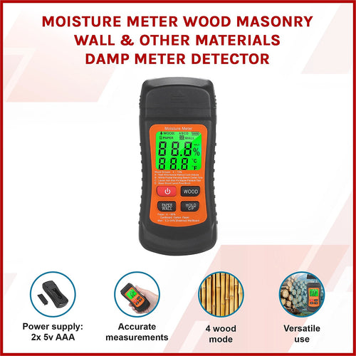 Dampness Moisture Meter – Digital Detector for Wood, Paper & Walls | Multi-Mode Tool